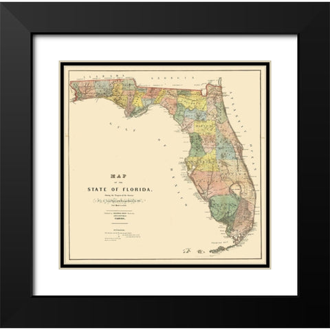 Florida - Drew 1856  Black Modern Wood Framed Art Print with Double Matting by Drew