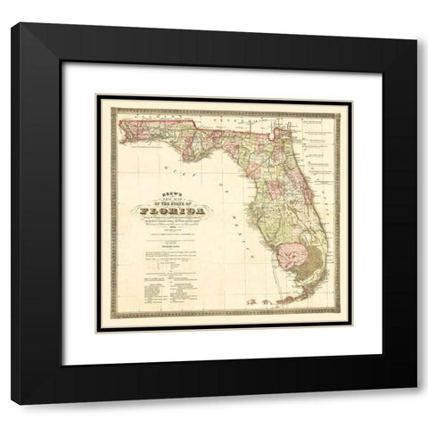 Florida Railroads - Drew 1874  Black Modern Wood Framed Art Print with Double Matting by Drew