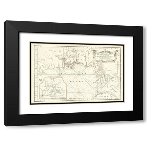 Louisiana Florida Gulf Coast - Bellin 1764  Black Modern Wood Framed Art Print with Double Matting by Bellin