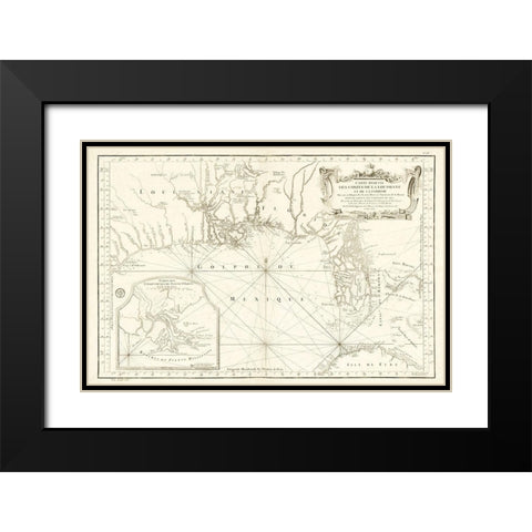 Louisiana Florida Gulf Coast - Bellin 1764  Black Modern Wood Framed Art Print with Double Matting by Bellin
