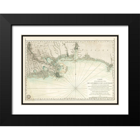 Louisiana Florida Gulf Coast - Sartine 1778  Black Modern Wood Framed Art Print with Double Matting by Sartine