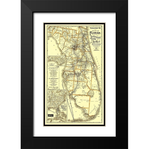 Jacksonville, Tampa, and Key West 1891 Black Modern Wood Framed Art Print with Double Matting by Matthews