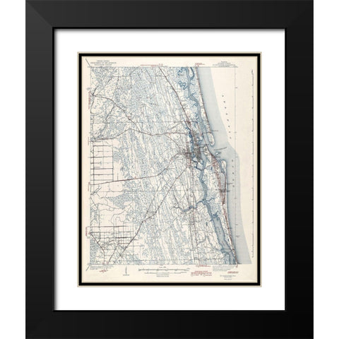 St Augustine Florida Quad - USGS 1943 Black Modern Wood Framed Art Print with Double Matting by USGS