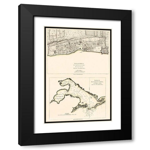 St Augustine, Tampa Bay Florida - Faden 1777 Black Modern Wood Framed Art Print with Double Matting by Faden