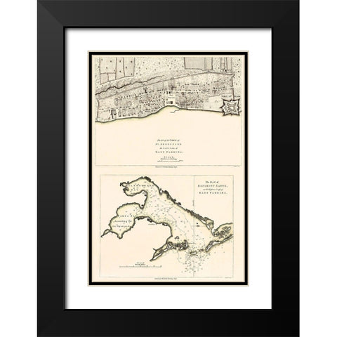 St Augustine, Tampa Bay Florida - Faden 1777 Black Modern Wood Framed Art Print with Double Matting by Faden