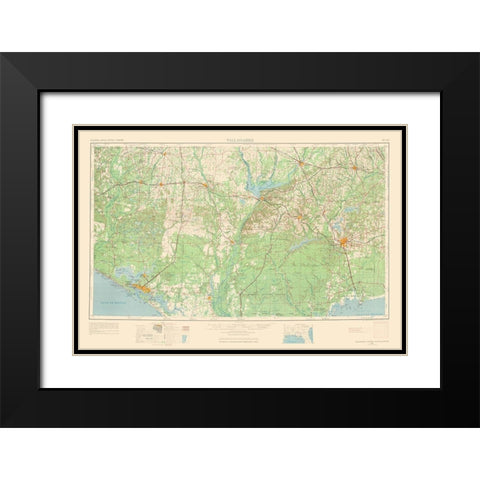 Tallahassee Florida Quad - USGS 1954 Black Modern Wood Framed Art Print with Double Matting by USGS