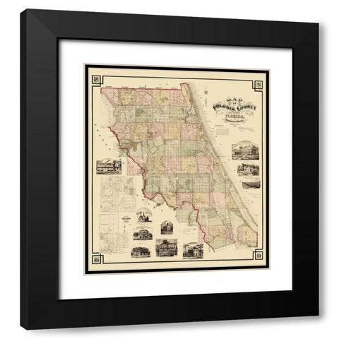 Volusia Florida Landowner - Rogers 1883 Black Modern Wood Framed Art Print with Double Matting by Rogers