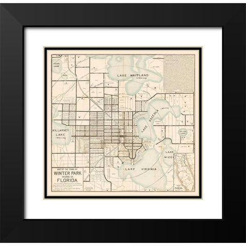 Winter Park Florida - Robinson 1884  Black Modern Wood Framed Art Print with Double Matting by Robinson