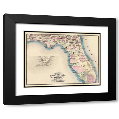 Florida - Cram 1875 Black Modern Wood Framed Art Print with Double Matting by Cram