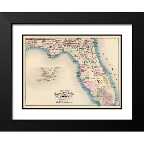 Florida - Cram 1875 Black Modern Wood Framed Art Print with Double Matting by Cram