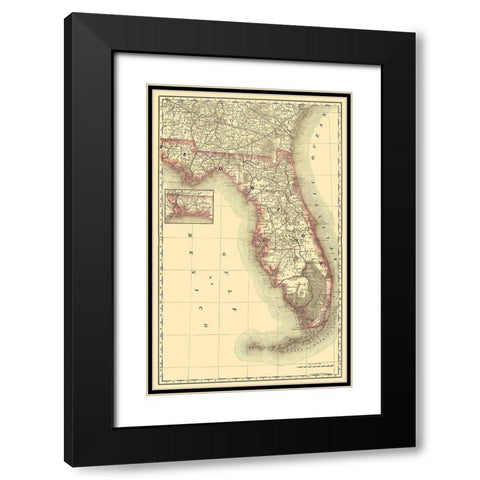 Florida - Rand McNally 1879 Black Modern Wood Framed Art Print with Double Matting by Rand McNally