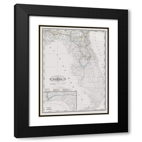 Florida State Railway and Counties - Grant 1889 Black Modern Wood Framed Art Print with Double Matting by Grant