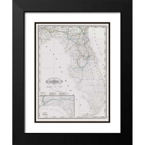 Florida State Railway and Counties - Grant 1889 Black Modern Wood Framed Art Print with Double Matting by Grant