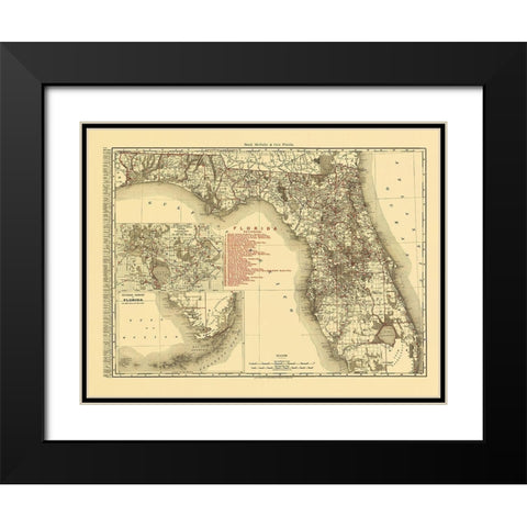 Florida - Rand McNally 1900 Black Modern Wood Framed Art Print with Double Matting by Rand McNally