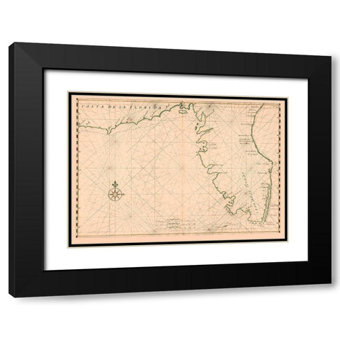 Florida State Coastline - Vinckeboons 1639 Black Modern Wood Framed Art Print with Double Matting by Vinckeboons