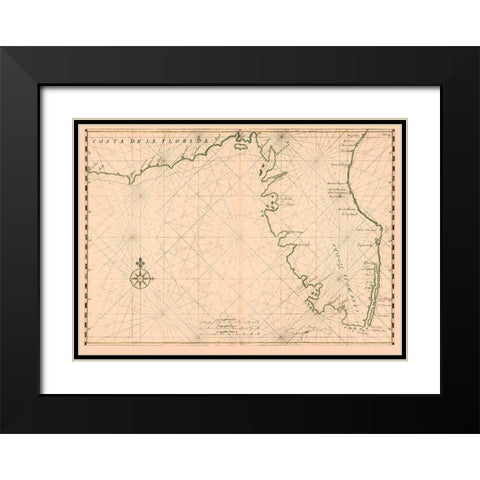 Florida State Coastline - Vinckeboons 1639 Black Modern Wood Framed Art Print with Double Matting by Vinckeboons