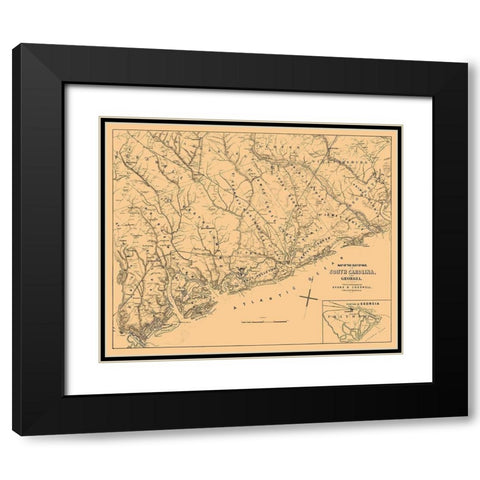 South Carolina Georgia - Cogswell 1861  Black Modern Wood Framed Art Print with Double Matting by Cogswell