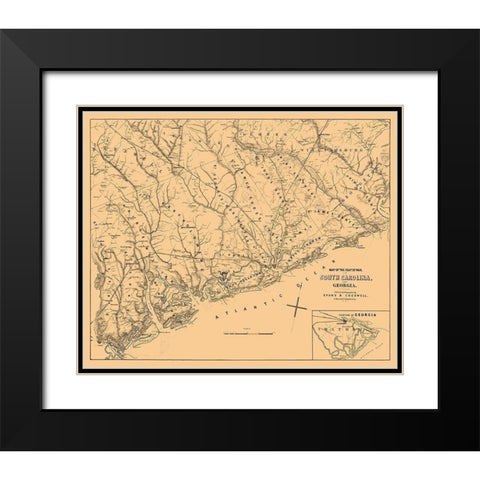 South Carolina Georgia - Cogswell 1861  Black Modern Wood Framed Art Print with Double Matting by Cogswell