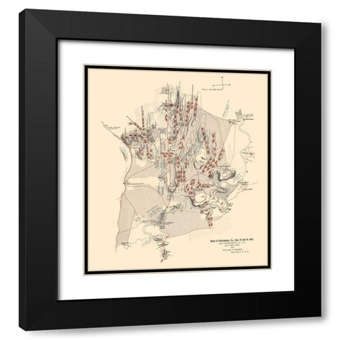 Chickamauga Georgia Battle - Morris 1863  Black Modern Wood Framed Art Print with Double Matting by Morris