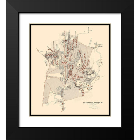 Chickamauga Georgia Battle - Morris 1863  Black Modern Wood Framed Art Print with Double Matting by Morris