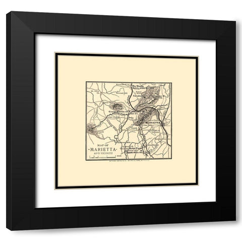 Marietta Georgia Vicinity Battles - Northrup 1864  Black Modern Wood Framed Art Print with Double Matting by Northrup