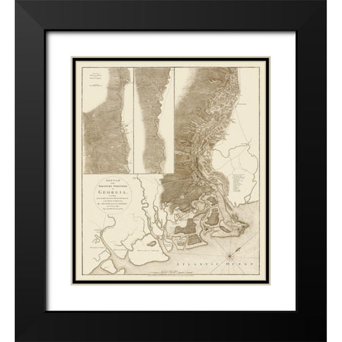 Sketch of the Northern Frontiers of Georgia 1780 Black Modern Wood Framed Art Print with Double Matting by Campbell