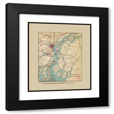 Savannah Georgia Defences - Sneden 1864  Black Modern Wood Framed Art Print with Double Matting by Sneden