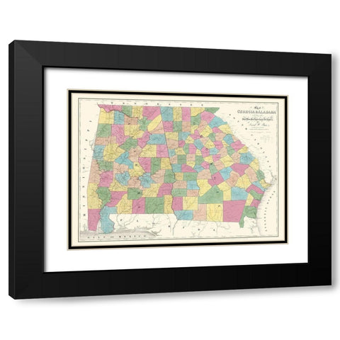 Georgia, Alabama - Burr 1839 Black Modern Wood Framed Art Print with Double Matting by Burr