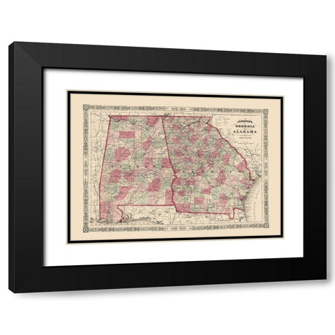 Georgia, Alabama - Johnson 1864 Black Modern Wood Framed Art Print with Double Matting by Johnson
