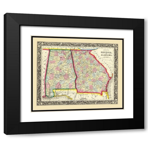 Georgia, Alabama - Mitchell 1860 Black Modern Wood Framed Art Print with Double Matting by Mitchell