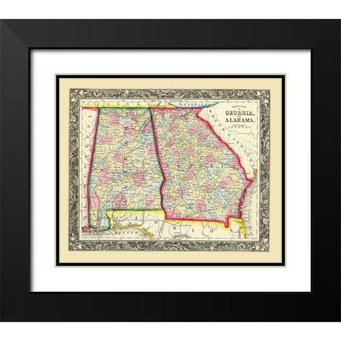 Georgia, Alabama - Mitchell 1860 Black Modern Wood Framed Art Print with Double Matting by Mitchell