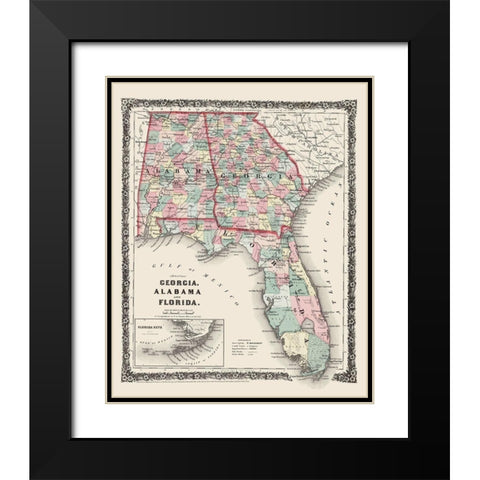 Georgia, Alabama, Florida - Colton 1858 Black Modern Wood Framed Art Print with Double Matting by Colton
