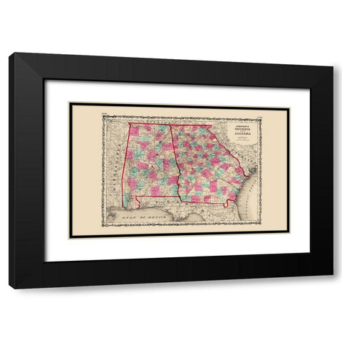 Georgia, Alabama - Johnson 1860 Black Modern Wood Framed Art Print with Double Matting by Johnson