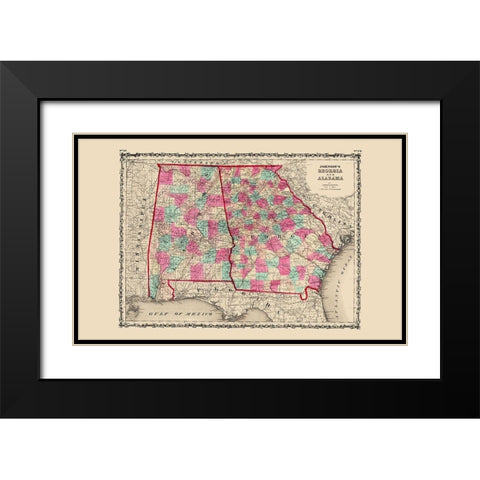 Georgia, Alabama - Johnson 1860 Black Modern Wood Framed Art Print with Double Matting by Johnson