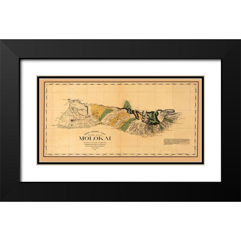 Molokai Hawaii - Willis 1897 Black Modern Wood Framed Art Print with Double Matting by Willis