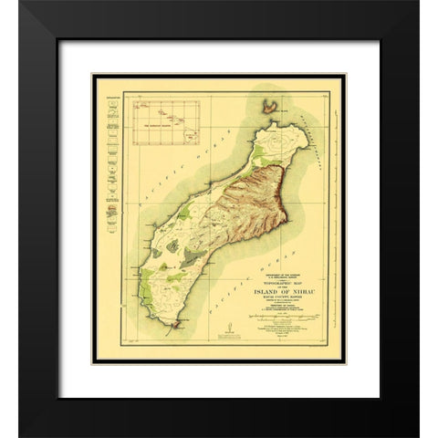 Niihau Island Hawaii - USGS 1929 Black Modern Wood Framed Art Print with Double Matting by USGS