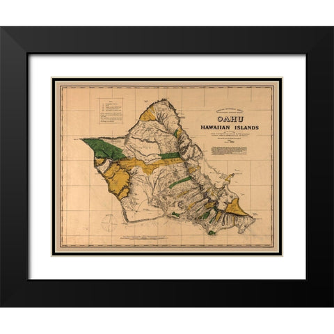 Oahu County Hawaii - Alexander 1881  Black Modern Wood Framed Art Print with Double Matting by Alexander