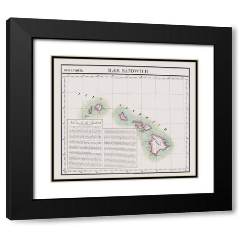 Hawaii - Vandermaelen 1827 Black Modern Wood Framed Art Print with Double Matting by Vandermaelen