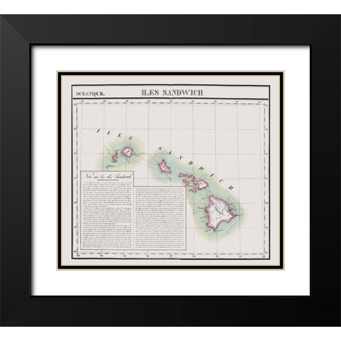 Hawaii - Vandermaelen 1827 Black Modern Wood Framed Art Print with Double Matting by Vandermaelen