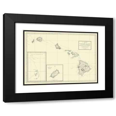 Hawaiian Islands - Baker 1794 Black Modern Wood Framed Art Print with Double Matting by Baker