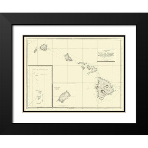 Hawaiian Islands - Baker 1794 Black Modern Wood Framed Art Print with Double Matting by Baker