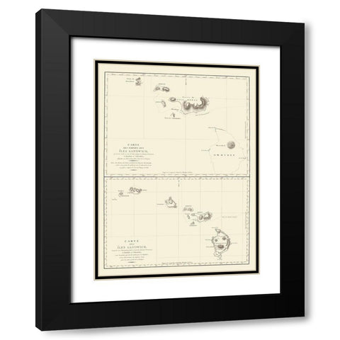 Hawaii or Iles Sandwich - Bernizet 1797 Black Modern Wood Framed Art Print with Double Matting by Bernizet