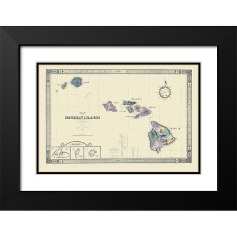 Hawaii - Giles 1876 Black Modern Wood Framed Art Print with Double Matting by Giles