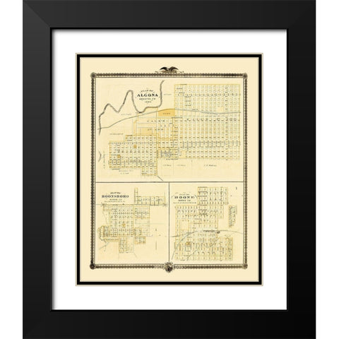 Algona, Boone, Boonsboro Iowa - Andreas 1874 Black Modern Wood Framed Art Print with Double Matting by Andreas