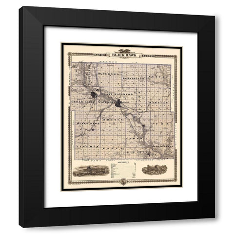 Black Hawk Iowa Landowner - Shober 1874 Black Modern Wood Framed Art Print with Double Matting by Shober