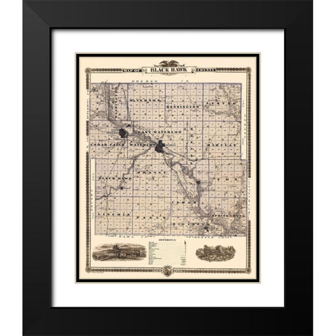 Black Hawk Iowa Landowner - Shober 1874 Black Modern Wood Framed Art Print with Double Matting by Shober