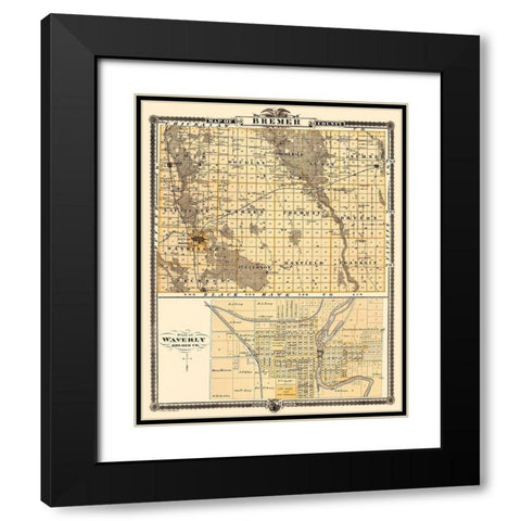 Bremer Iowa Landowner - Andreas 1874 Black Modern Wood Framed Art Print with Double Matting by Andreas
