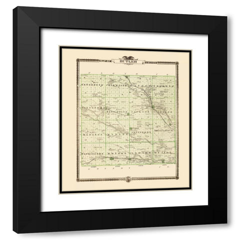 Butler Iowa Landowner - Andreas 1874 Black Modern Wood Framed Art Print with Double Matting by Andreas