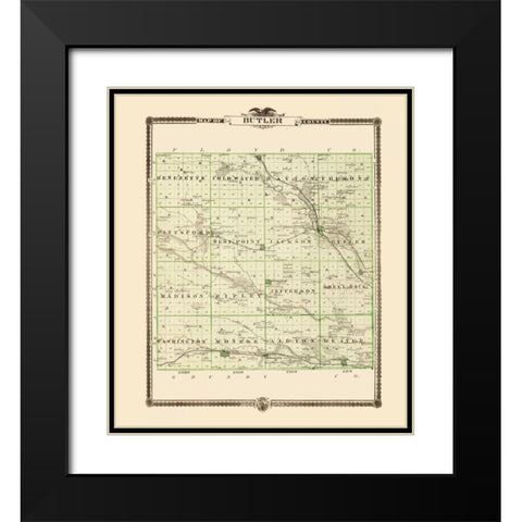 Butler Iowa Landowner - Andreas 1874 Black Modern Wood Framed Art Print with Double Matting by Andreas