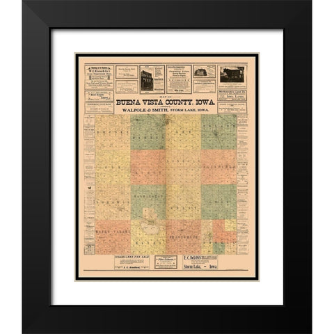 Buena Vista County Iowa - Hixson 1901  Black Modern Wood Framed Art Print with Double Matting by Hixson